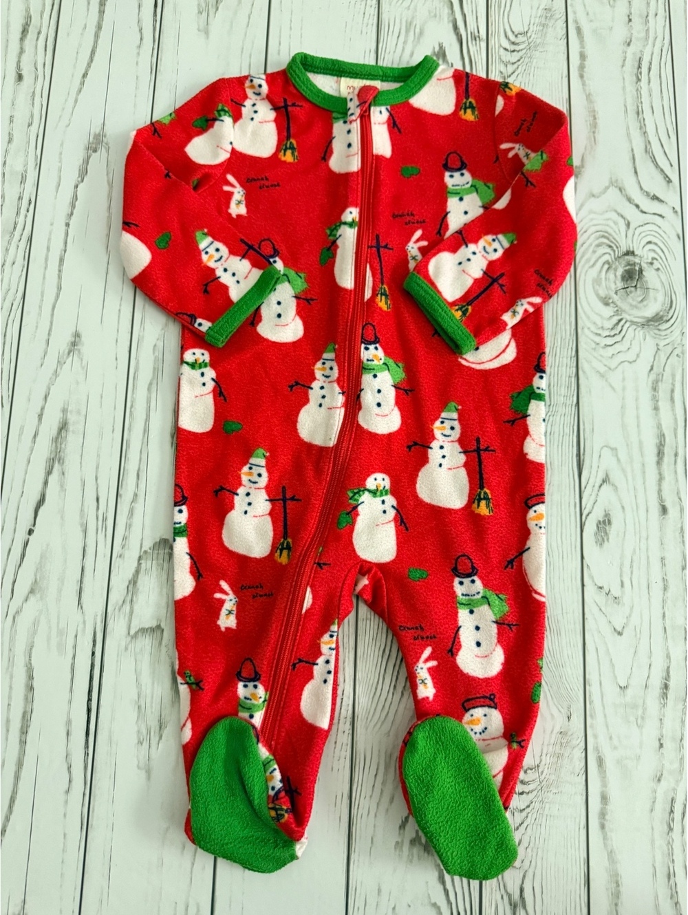 munki munki Baby 6-9M Snowman Print Fleece Footed Pajamas